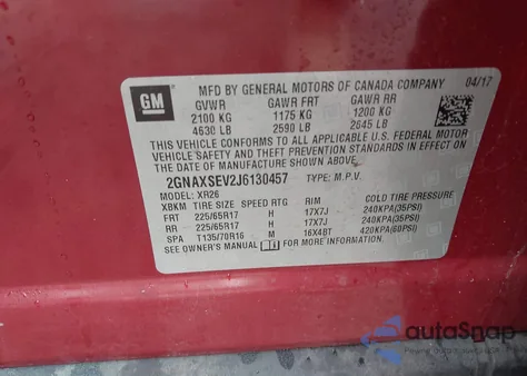 2018 Chevrolet Equinox Lt z USA, uszkodzony, nr VIN 2GNAXSEV2J6130457